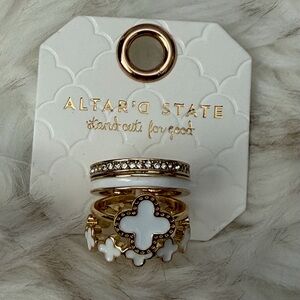 Altar'd State Gold and White Floral Ring Set